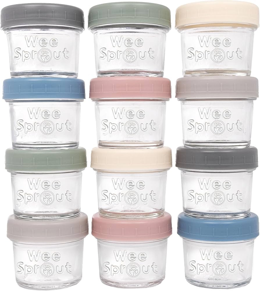 WeeSprout Glass Baby Food Storage Jars w/Lids (4 oz, 12 Pack Set) Snack, Puree, Reusable Small Co... | Amazon (US)