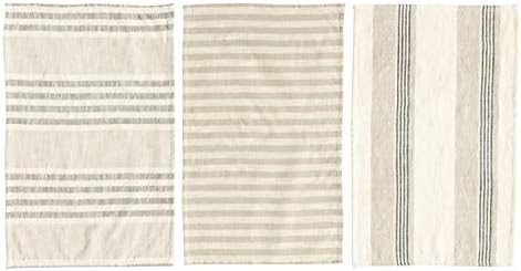 Creative Co-op Tan & Grey Striped Cotton Tea Towels (Set of 3 Pieces) Entertaining Textiles, Grey... | Amazon (US)