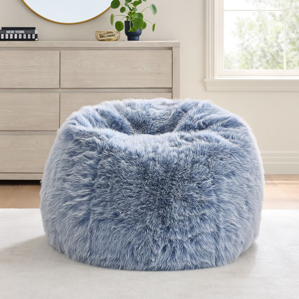 Large Feathery Faux Fur Chambray Bean Bag Chair | Pottery Barn Teen