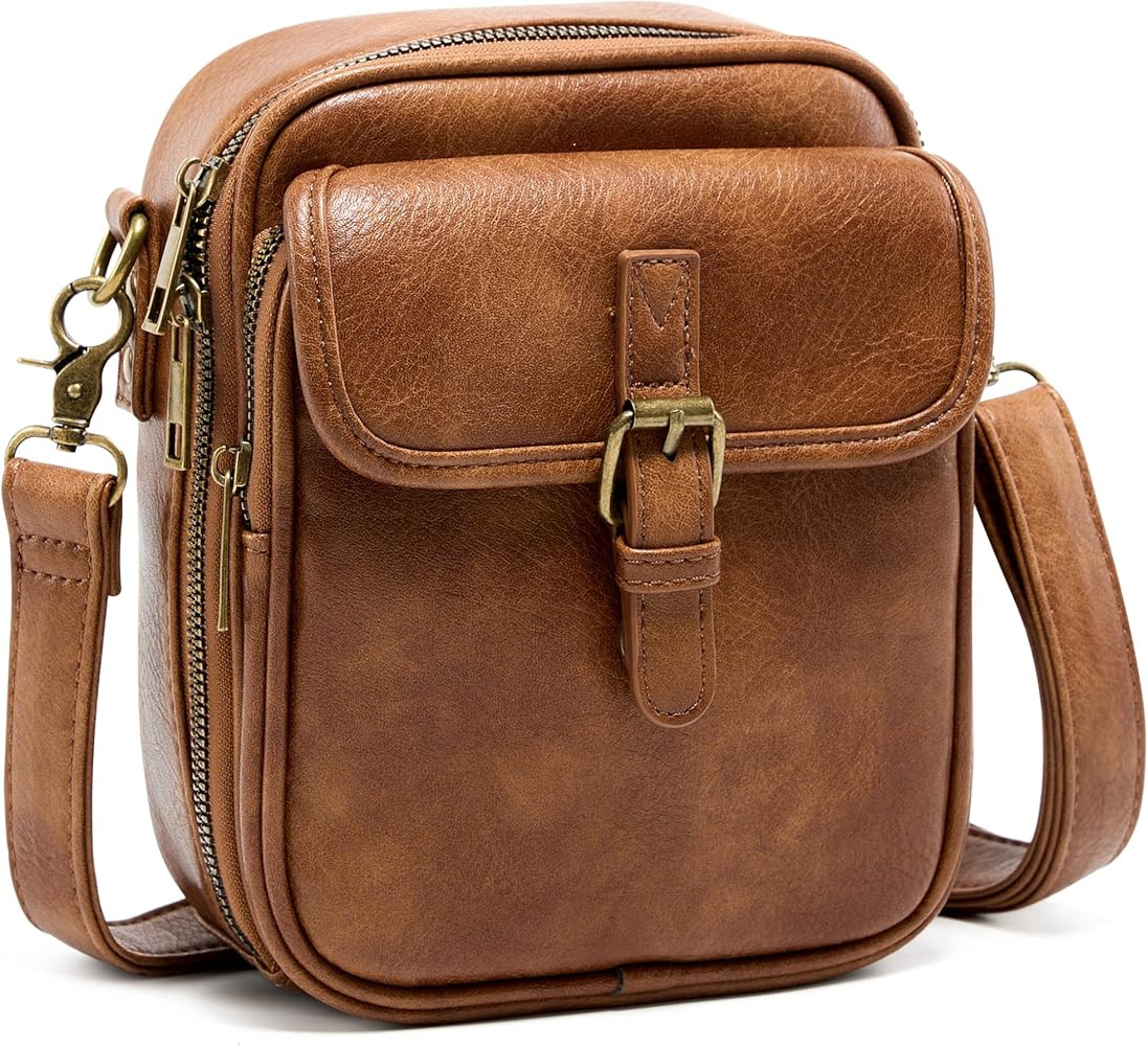 Small Messenger Bag Vegan Leather Crossbody Bag for Women Men, Vintage Cross Body Shoulder Purse ... | Amazon (US)