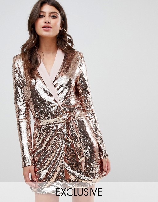 UNIQUE21 belted plunge front sequin blazer dress | ASOS US