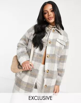 Missguided brushed check shacket in gray | ASOS (Global)