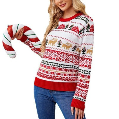 Coolmee Women's Ugly Christmas Sweater Christmas Long Sleeve Crewneck Xmas Button Down Knit Sweaters Red 1XL | Target