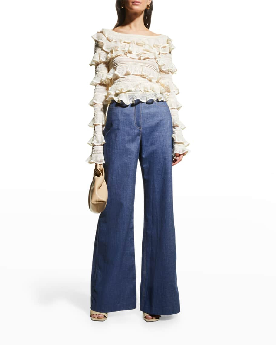 Zimmermann Dancer Tiered Frill Boat-Neck Top | Neiman Marcus