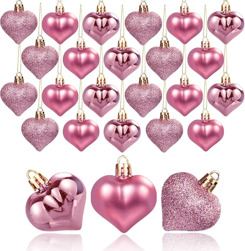 Valentines Day Decorations Heart Ornaments - 36pcs Rose Gold Heart Shaped Baubles Tree Ornaments ... | Amazon (US)