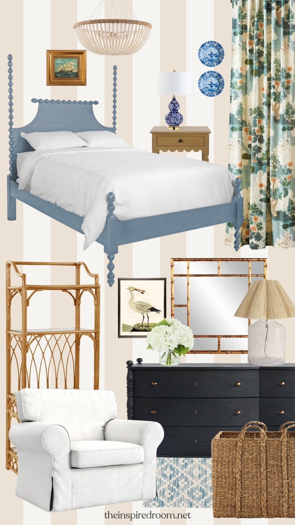 My coastal cottage bedroom get the look 🌊 🦢🤍 spindle bed, swan curtains, similar shelf to my flea market find rattan shelf, small scalloped nightstand, bird art, lampshade, blue and white lamp, coastal art, and more

#LTKSaleAlert #LTKSeasonal #LTKHome