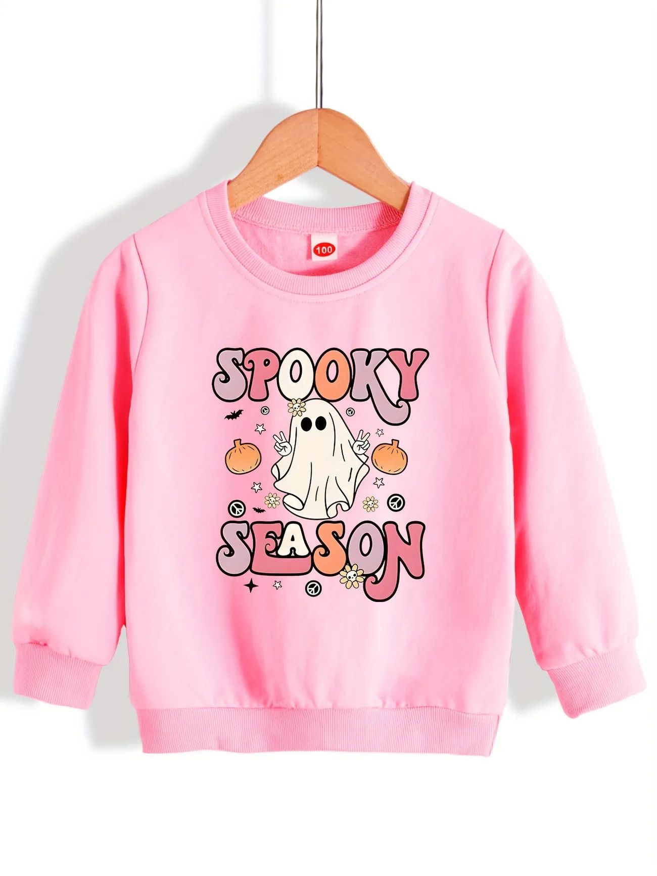 ''Spooky Season'' Cute Ghost Print Halloween Girls Sweatshirt Stretch Casual Long Sleeve Pullover... | Temu Affiliate Program