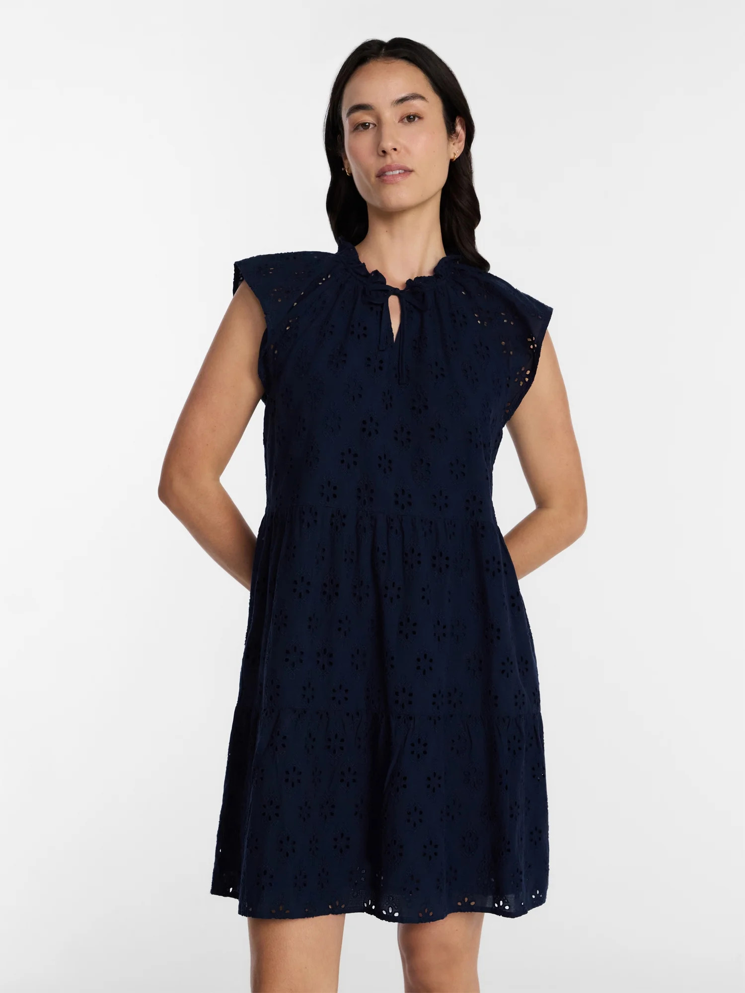 Time and Tru Women's Eyelet Embroidery Cotton Mini Dress with Flutter Sleeves, Sizes XS-XXXL | Walmart (US)