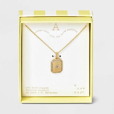 14K Gold Dipped Crystal Diamond Cut Initial Tag Pendant Necklace - A New Day™ Gold | Target