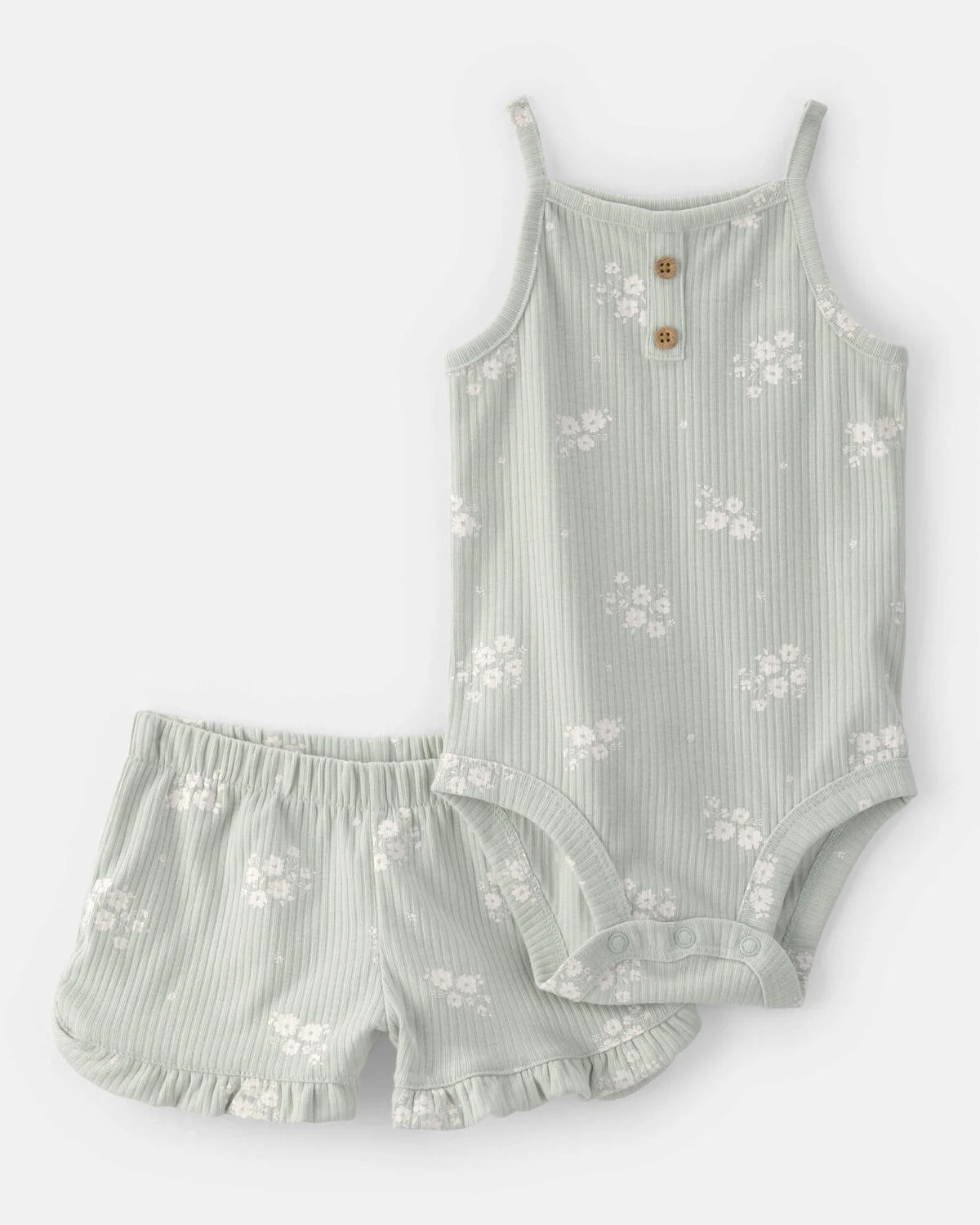 Baby Girl 2-Piece Floral Sleeveless Bodysuit & Short Set - Green | Carter's Inc