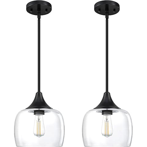 Emak Modern Black Pendant Lights, 8 Inch Kitchen Pendant Lighting Over Island with Clear Glass Sh... | Amazon (US)
