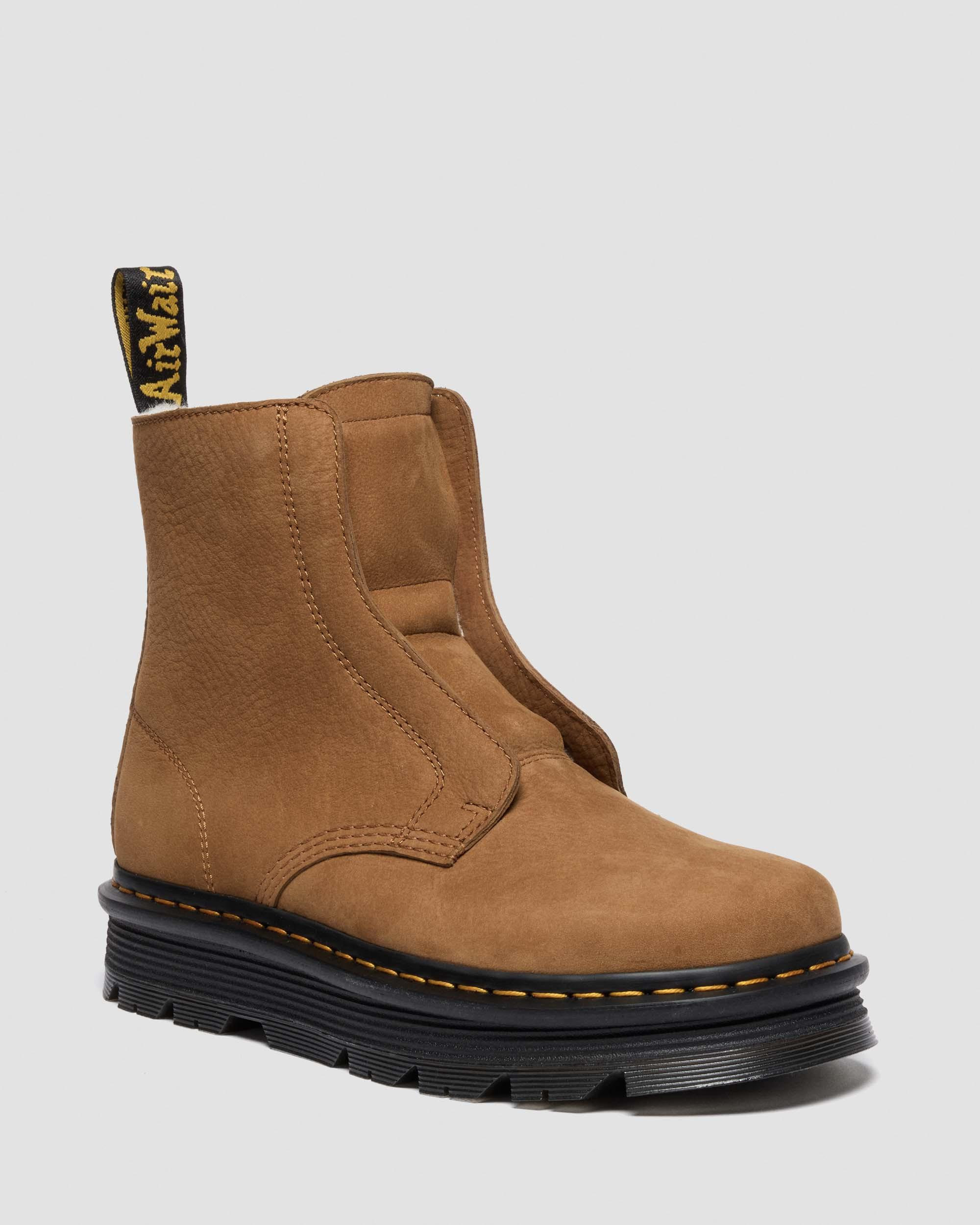 ZEBZAG LACELESS WARM LINED SLIP ON NUBUCK BOOTS in Desert Brown | Dr. Martens | Dr. Martens