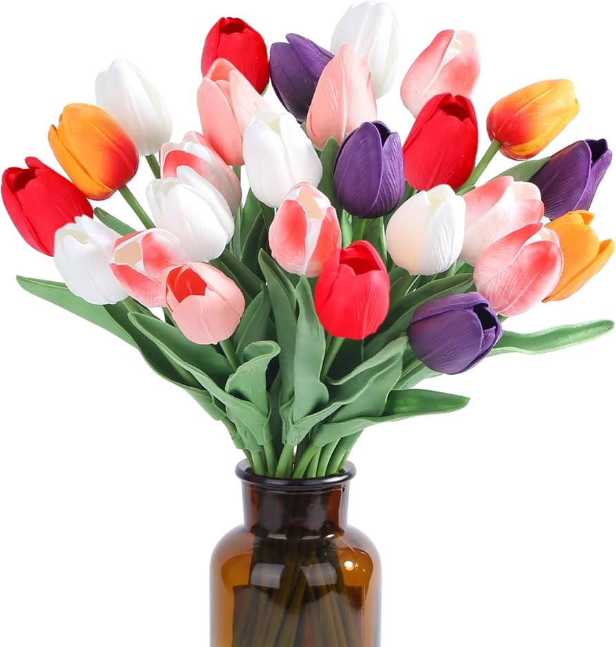 SITUMEIZI Fake Flowers Tulips Artificial PU Flower 15pcs Real Touch 14" for Spring Easter Home Ki... | Amazon (US)
