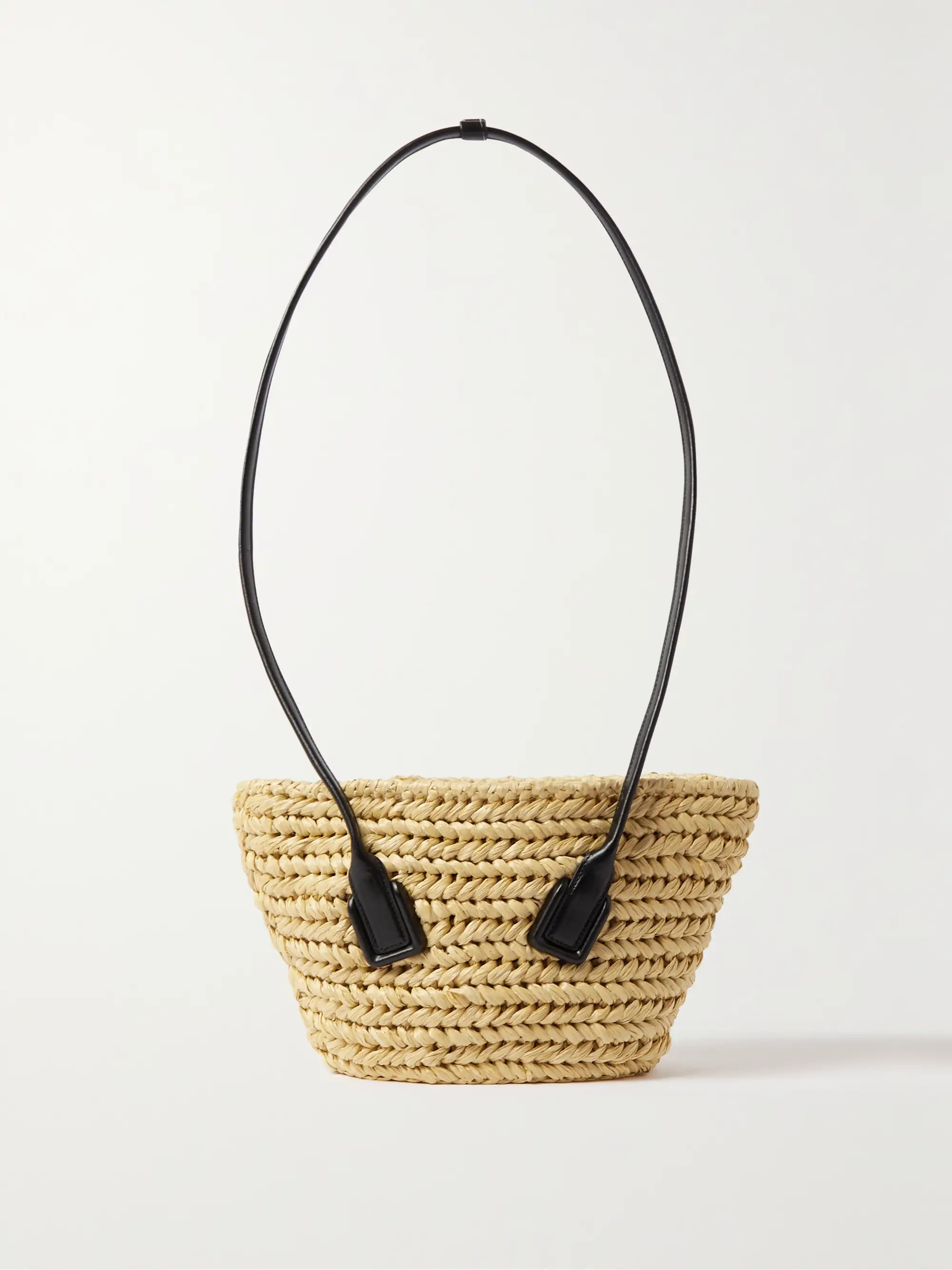BOTTEGA VENETA Arco small leather-trimmed raffia shoulder bag | NET-A-PORTER | NET-A-PORTER (US)