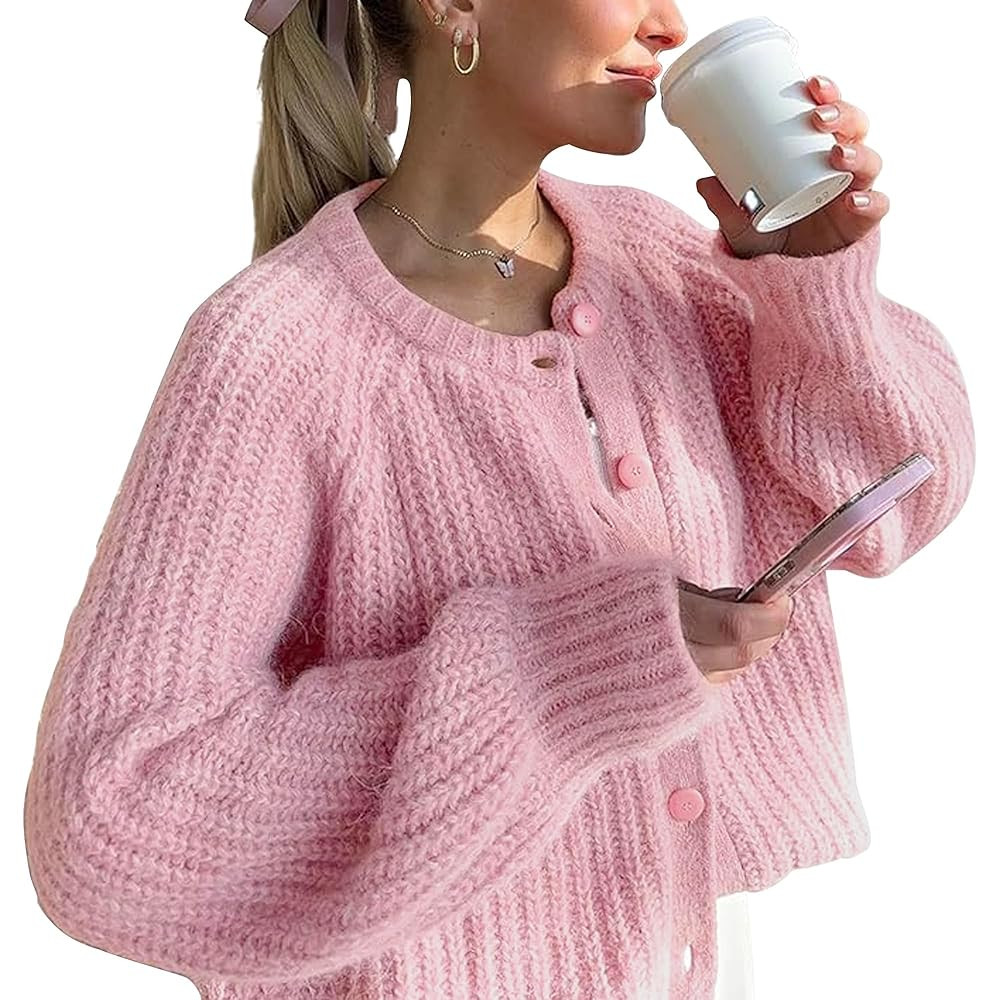 Hixiaohe Cardigan Sweater for Women Long Sleeve Button Y2K Chunky Knit Sweater Fall Casual Open F... | Amazon (US)