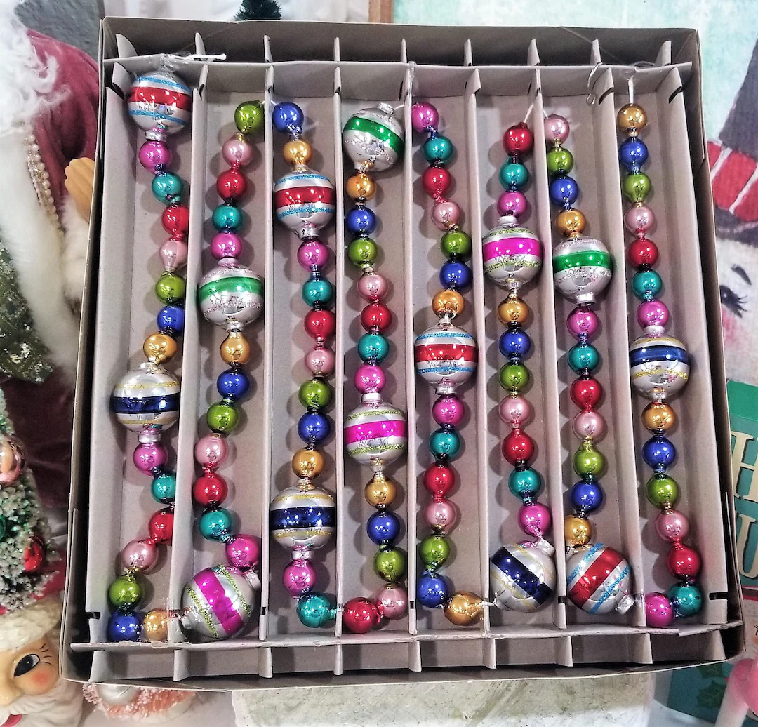 Shiny Brite 7 Ft Beaded Glass Christmas Garland Glitter Stripe - Christopher Radko NIB - Etsy | Etsy (US)