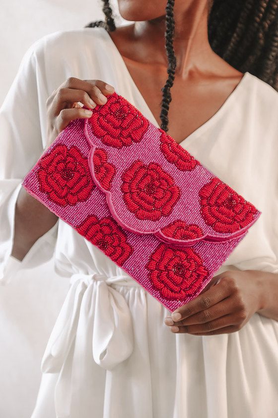 Hand-Picked Dark Pink and Red Beaded Clutch | Lulus (US)