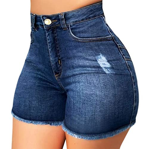 Women High Waisted Skinny Stretchy Denim Shorts Casual Summer Frayed Raw Hem Distressed Ripped Sh... | Amazon (US)