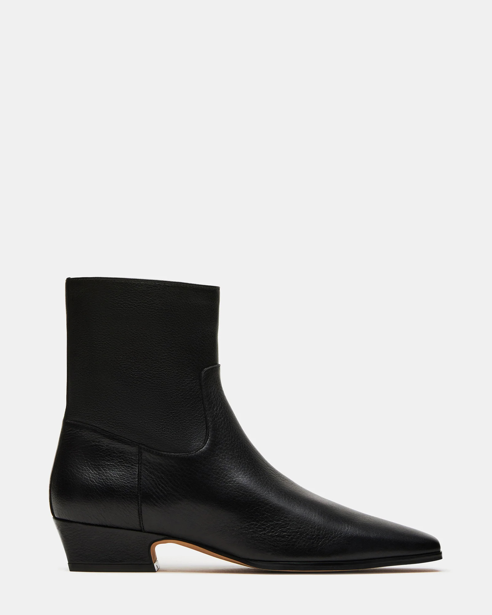 DUSTY Black Leather Flared Block Heel Booties | Women's Designer Boots | Steve Madden (Canada)