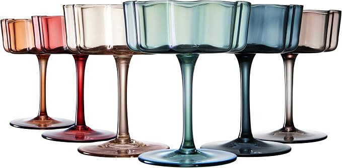 GUTE KHEN Flower Vintage Wavy Glass Coupes Martini, Champagne & Cocktail Coupes - Set of 6 - Mute... | Amazon (US)