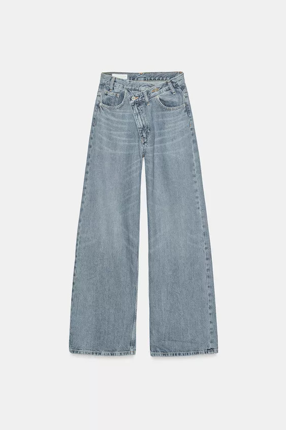 TRF WIDE LEG HIGH-WAIST CROSSOVER JEANS | Zara US