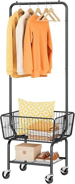 Tajsoon Laundry Cart with Hanging Rack, Metal Laundry Basket with Wheels, Laundry Hamper with Sto... | Amazon (US)