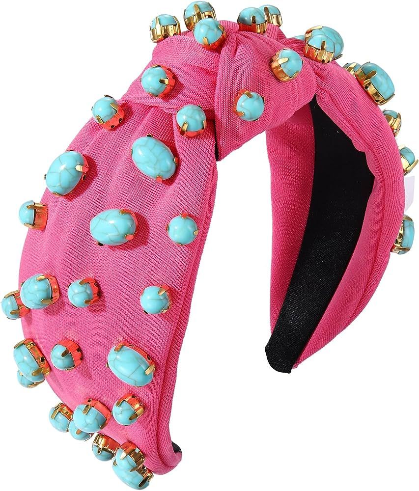 Knotted Headband for Women Turquoise Jeweled Embellished Top Knot Headbands Boho Western Cowgirl ... | Amazon (US)
