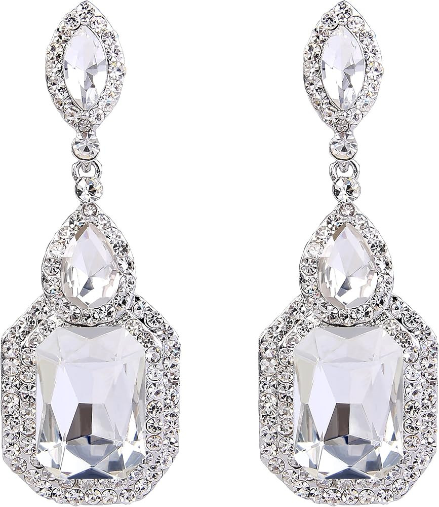 BriLove Women's Wedding Bridal Crystal Emerald Cut Infinity Figure 8 Chandelier Dangle Earrings | Amazon (US)