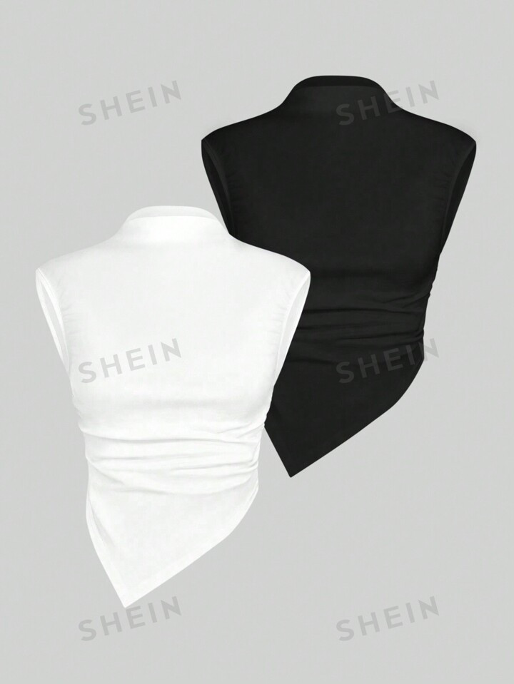 SHEIN BAE 2pcs Solid Ruched Side Asymmetrical Hem Tank Top | SHEIN