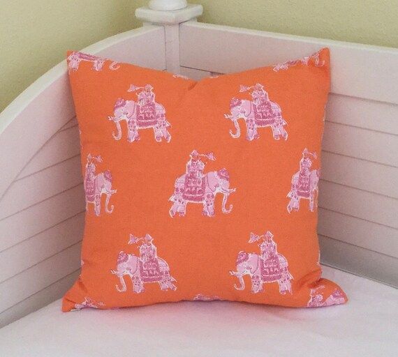 Lilly Pulitzer Bazaar in Clementine Elephants Designer Pillow Cover - Square, Euro and Lumbar Sizes | Etsy (US)