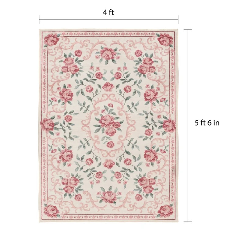 Mainstays Pink Floral Faux Fur Indoor Area Rug, 4'x5'6" | Walmart (US)