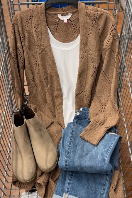 Pointelle duster cardigan sweater at Walmart, fits true to size although I did opt to size up to a medium to get the length I needed in the sleeves. Soft, midweight, and so pretty! #walmartfashion 

#LTKunder100 #LTKunder50 #LTKstyletip