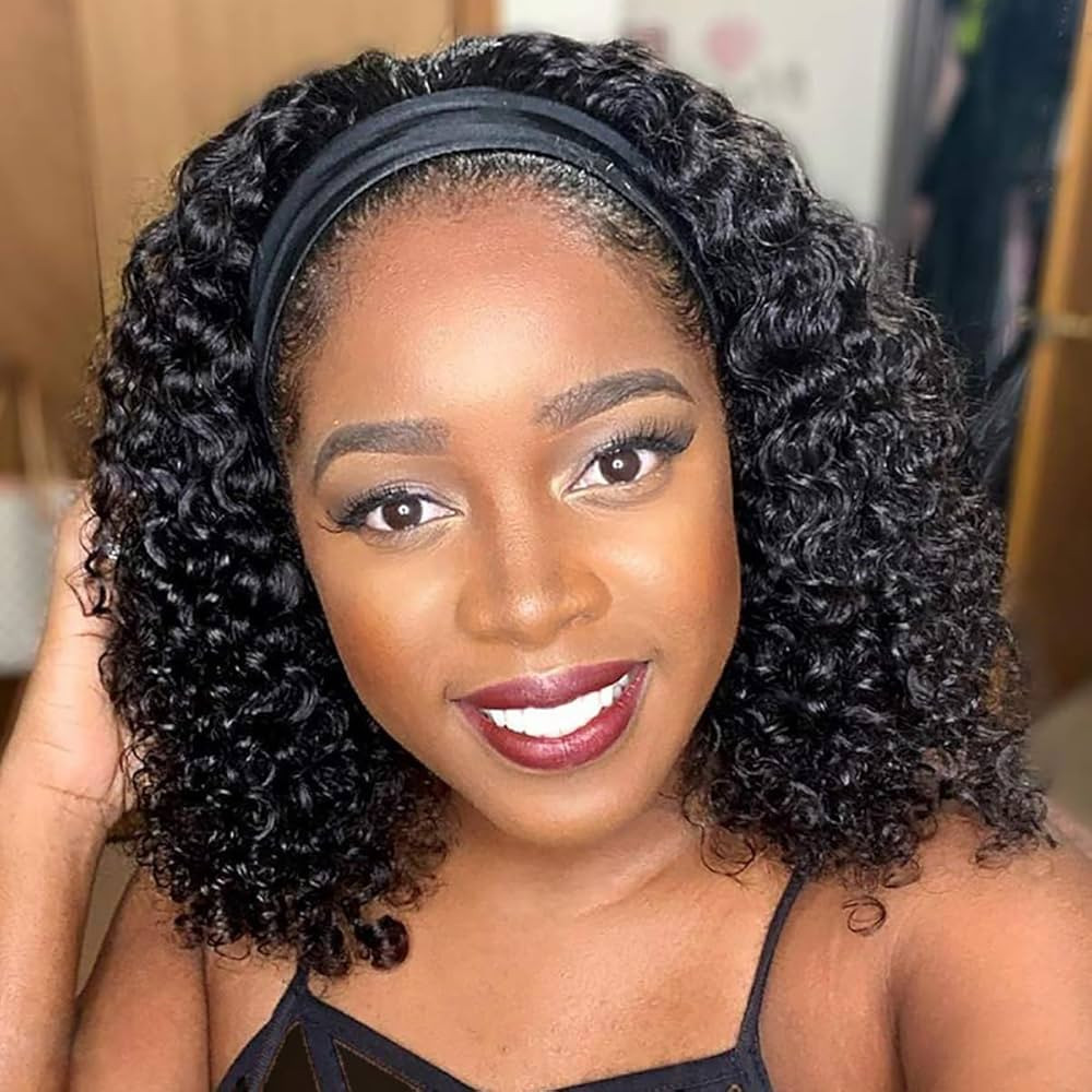 JCL Headband Wig Human Hair 12 Inch Deep Wave Headband Wigs Human Hair Wig Glueless Wigs Human Ha... | Amazon (US)