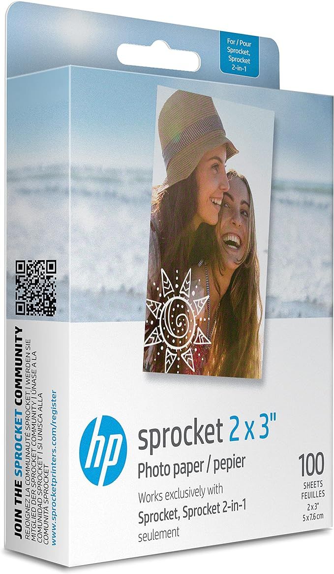 HP Sprocket 2x3" Premium Zink Sticky Back Photo Paper (100 Sheets) Compatible with HP Sprocket Ph... | Amazon (US)