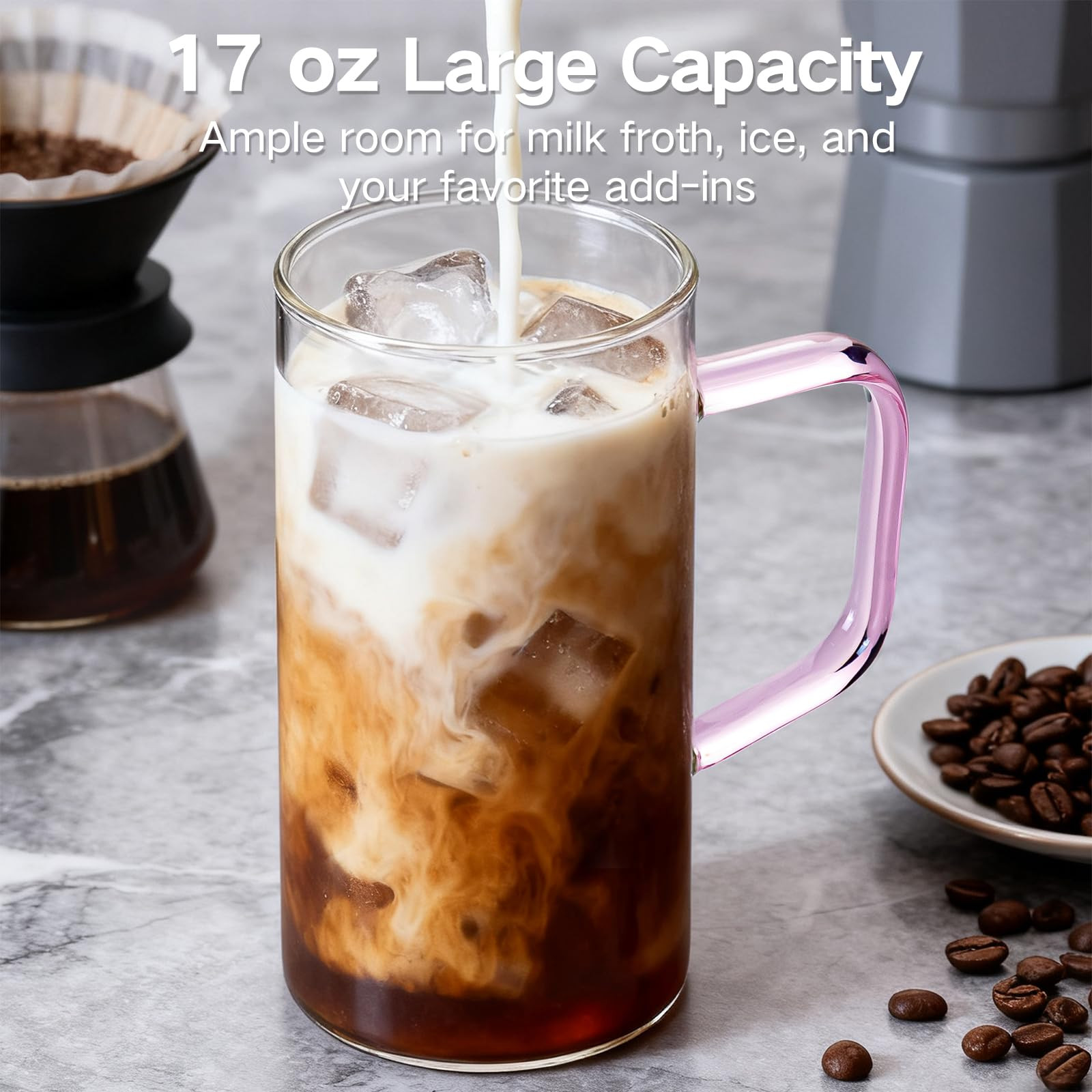 COMI Glass Coffee Mugs Set of 4, 17 oz Large Clear Coffee Cups with Colorful Handles, Hand Blown ... | Amazon (US)