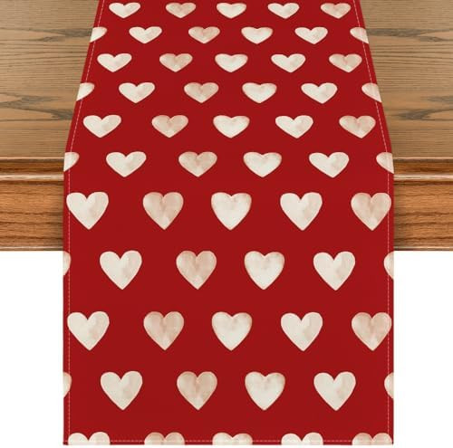 Artoid Mode Red Love Heart Valentine's Day Table Runner, Seasonal Anniversary Kitchen Dining Tabl... | Amazon (US)