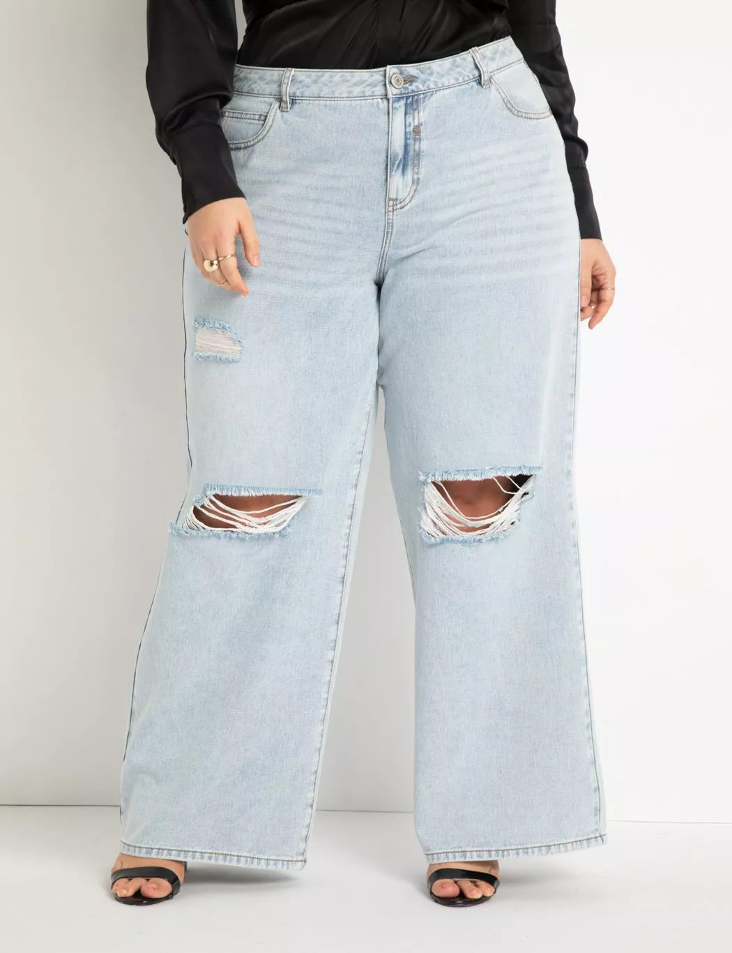 Wide Leg Distressed Jeans | Eloquii