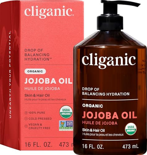 Cliganic Organic Jojoba Oil 16 oz, 100% Pure | Bulk, Natural Cold Pressed Unrefined Hexane Free for Hair & Face | Base Carrier Oil | Amazon (US)