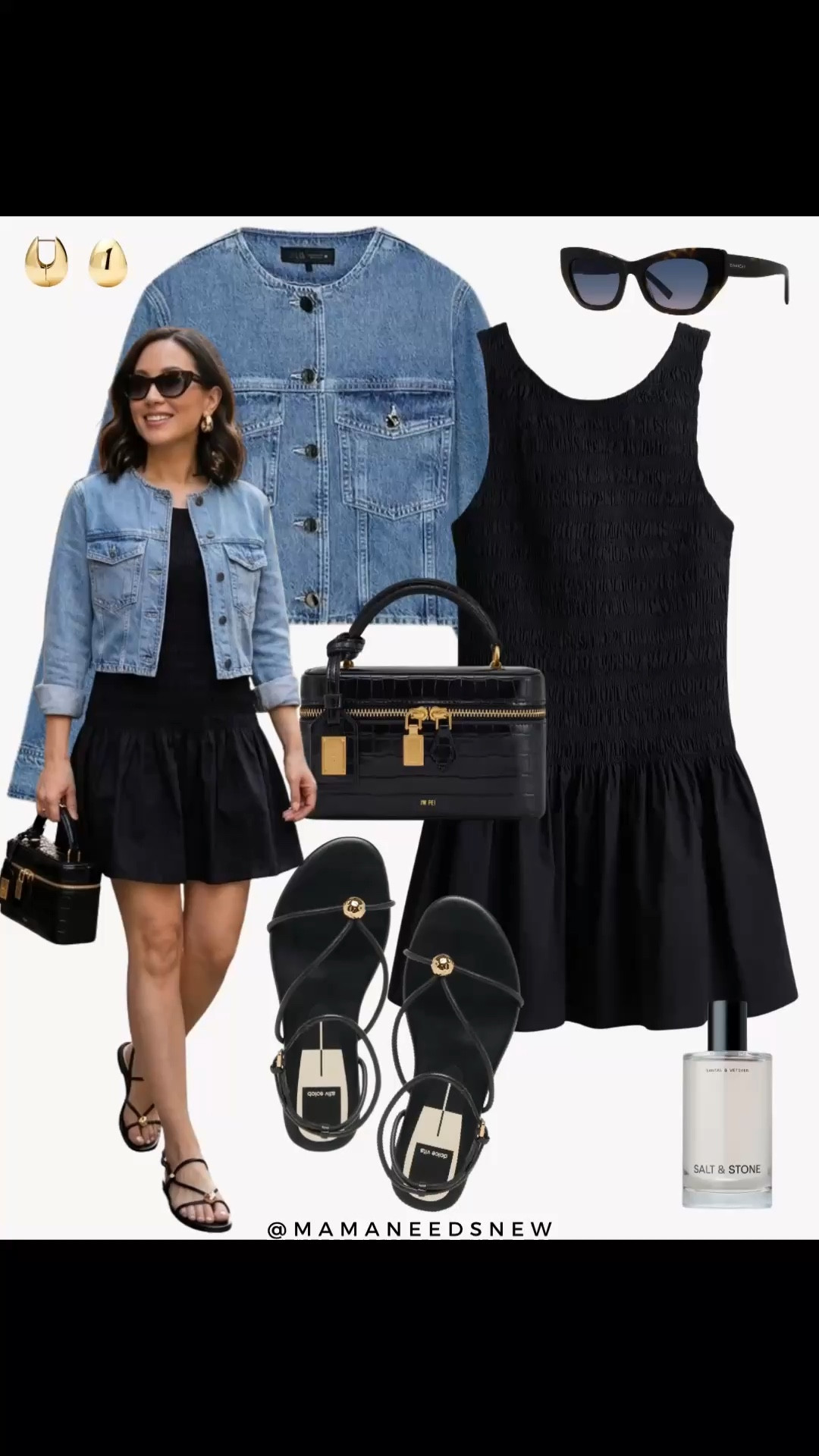 A spring summer outfit with a denim jacket, smocked top dress, top handle bag, sandals 🖤

#LTKSaleAlert #LTKootd #LTKSeasonal