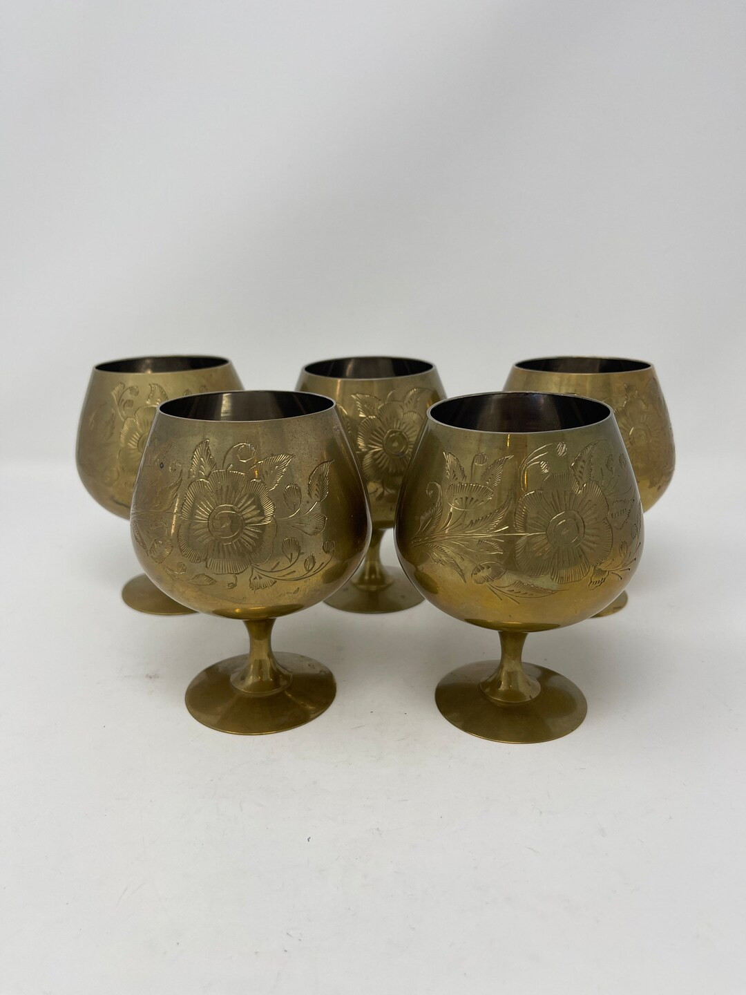 Vintage Etched Brass Goblets, Set of 5 not Perfect - Etsy | Etsy (US)