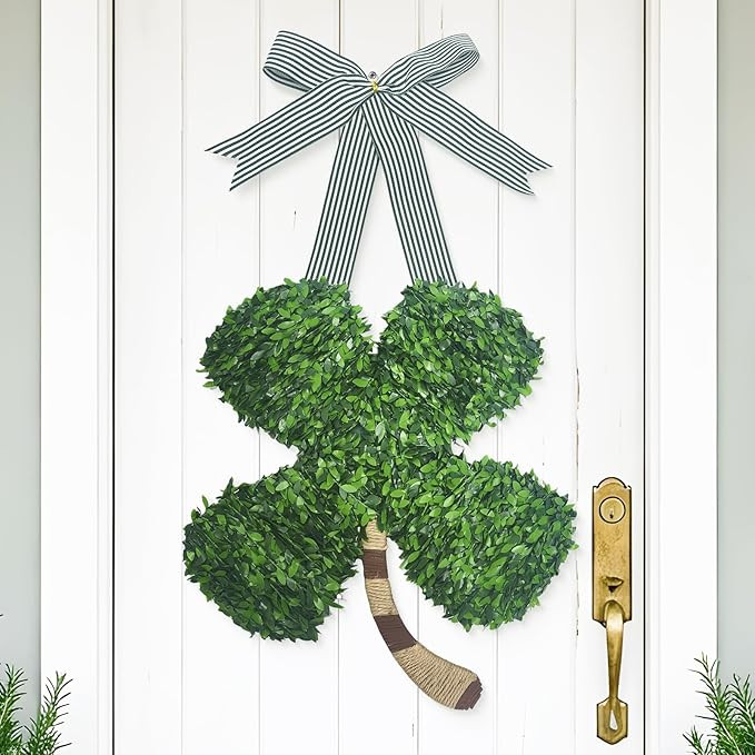 St. Patrick's Day Decorations Shamrock Wreath for Front Door Hanging Sign Lucky Green Four Leaf C... | Amazon (US)