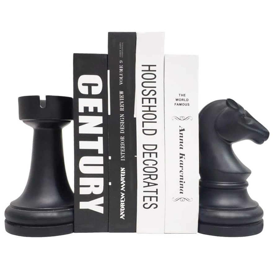 Chess Bookends Novelty Book Holders, Decorative Book Ends Stoppers for Shelves, Black Heavy Duty ... | Amazon (US)