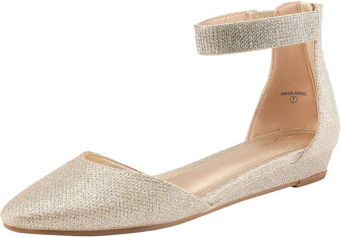 DREAM PAIRS Women's Low Wedge Ankle Strap Flats Shoes | Amazon (US)