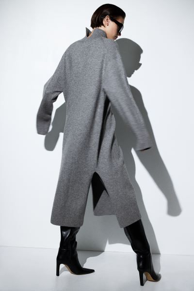 Knitted turtleneck dress - Grey marl - Ladies | H&M GB | H&M (UK, MY, IN, SG, PH, TW, HK)
