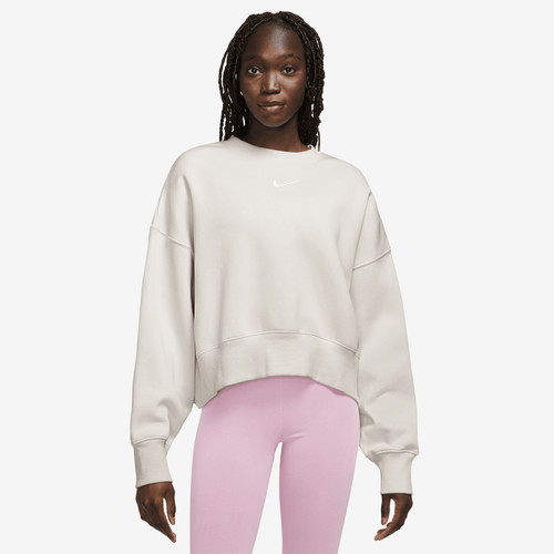 Nike Womens Nike NSW Style Fleece Crew OOS - Womens Sail/Light Orewood Brown Size S | Foot Locker (US)