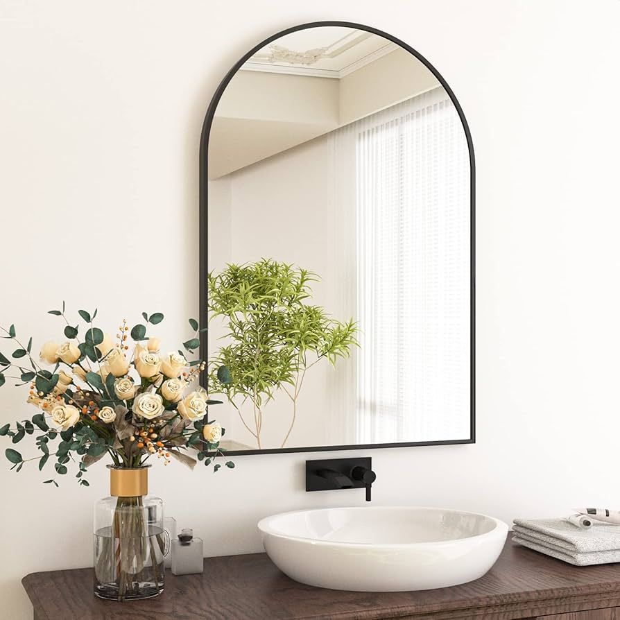 HARRITPURE 24" x 36" Wall Mirror Arched Bathroom Mirrors Aluminum Alloy Frame Contemporary Hanging V | Amazon (US)