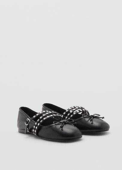 Studded ballet flats with straps black - Women - 9½ - MANGO | Mango (US/MX/AU)