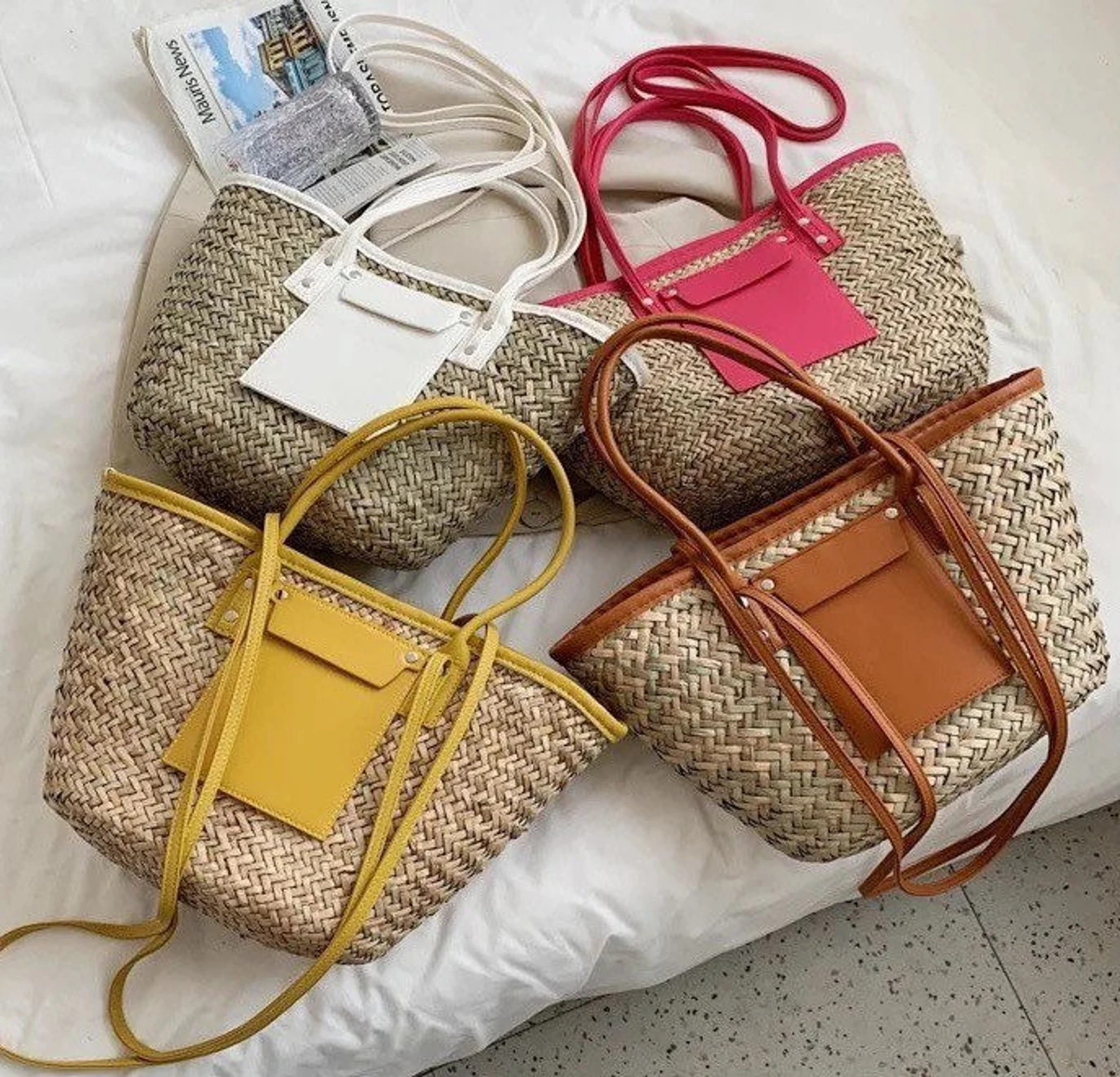 Classic Large Straw Tote Beach Bag With Pocket | Etsy | Etsy (US)