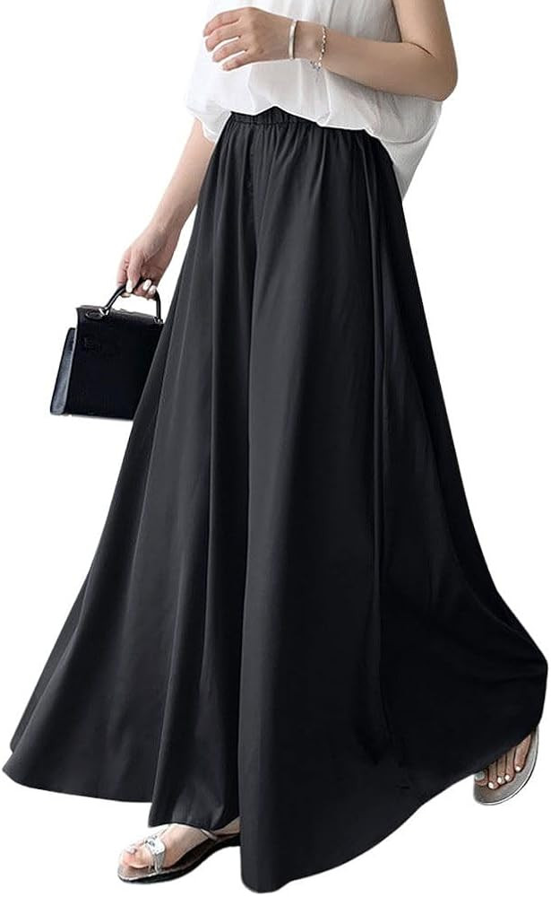 chouyatou Women's Satin Silky Wide Leg Culotte Pants High Elastic Waist Party Dress Casual Palazz... | Amazon (US)
