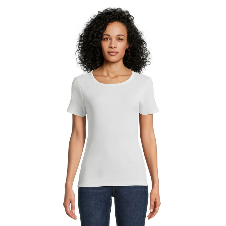 Time and Tru Women’s Rib Tee with Short Sleeves, Available in 1-Pack, Sizes XS-XXXL | Walmart (US)